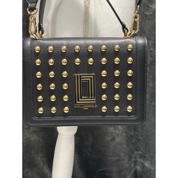 Karl Lagerfeld Handbags - NWT Karl Lagerfeld Paris Simone Top Handle Black Leather Gold Studded Crossbody